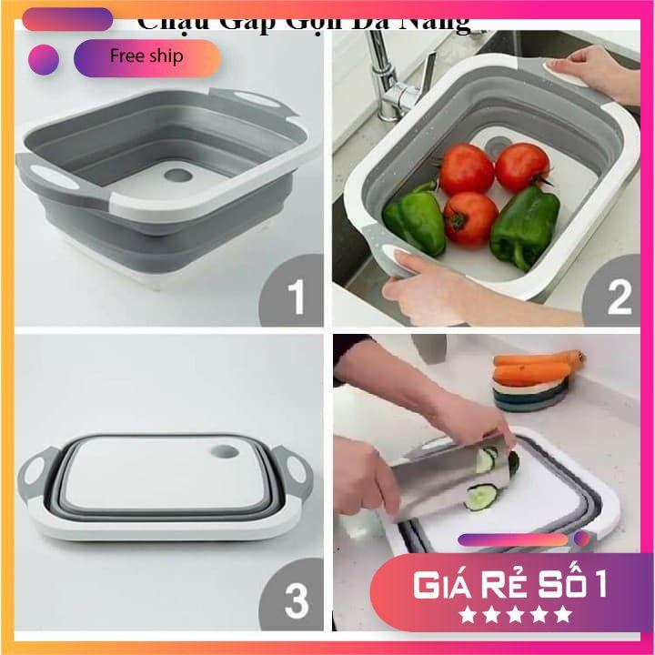 Chậu gấp gọn kiêm thớt và rổ đựng đa năng loại LỚN 3in1 Đa Năng Tiện Dụng