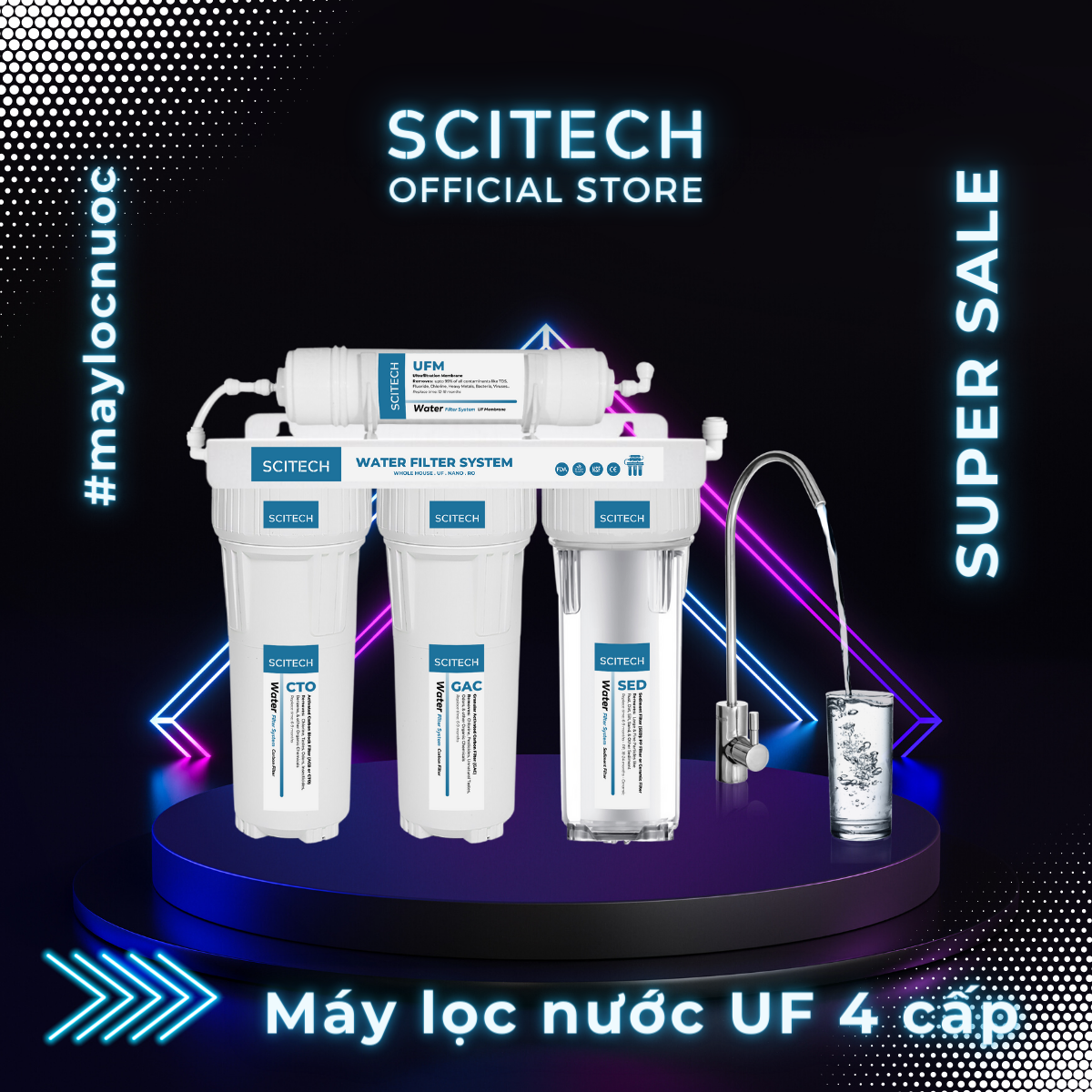 Máy lọc nước UF 4 cấp lọc by Scitech (Không dùng điện, không nước thải) - Hàng chính hãng