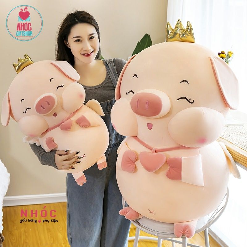 Gấu Bông Heo Vương Miện Có Cánh Cổ Đeo Tim Dễ Thương Cao Cấp TC - NHÓC (Size lớn 45/60/75cm)