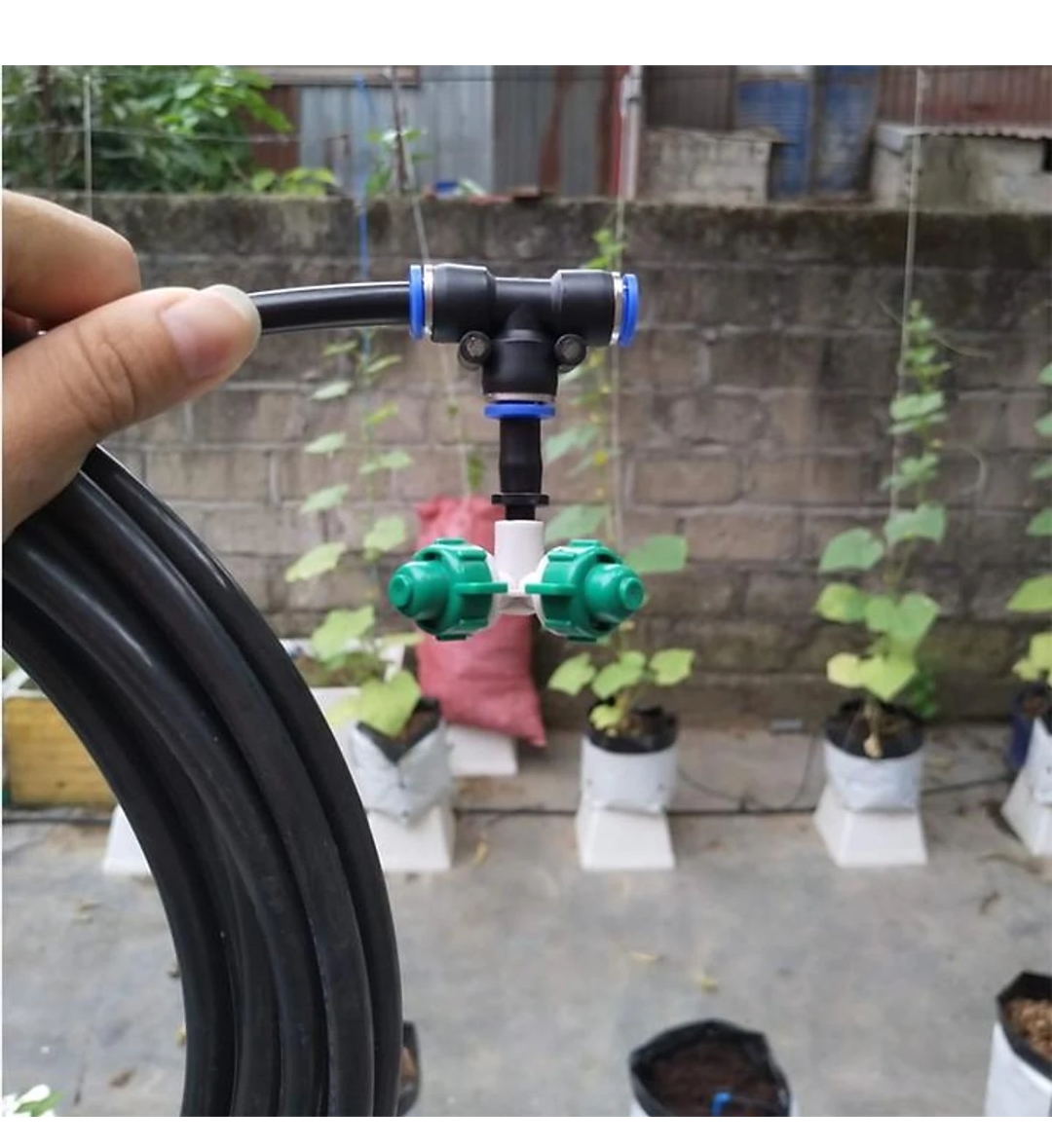 Máy Bơm Đôi Tưới Phun Sương Béc 4 Hướng cho Giàn Lan, Hoa, Cây Cảnh, Trồng Rau Nhà Phố