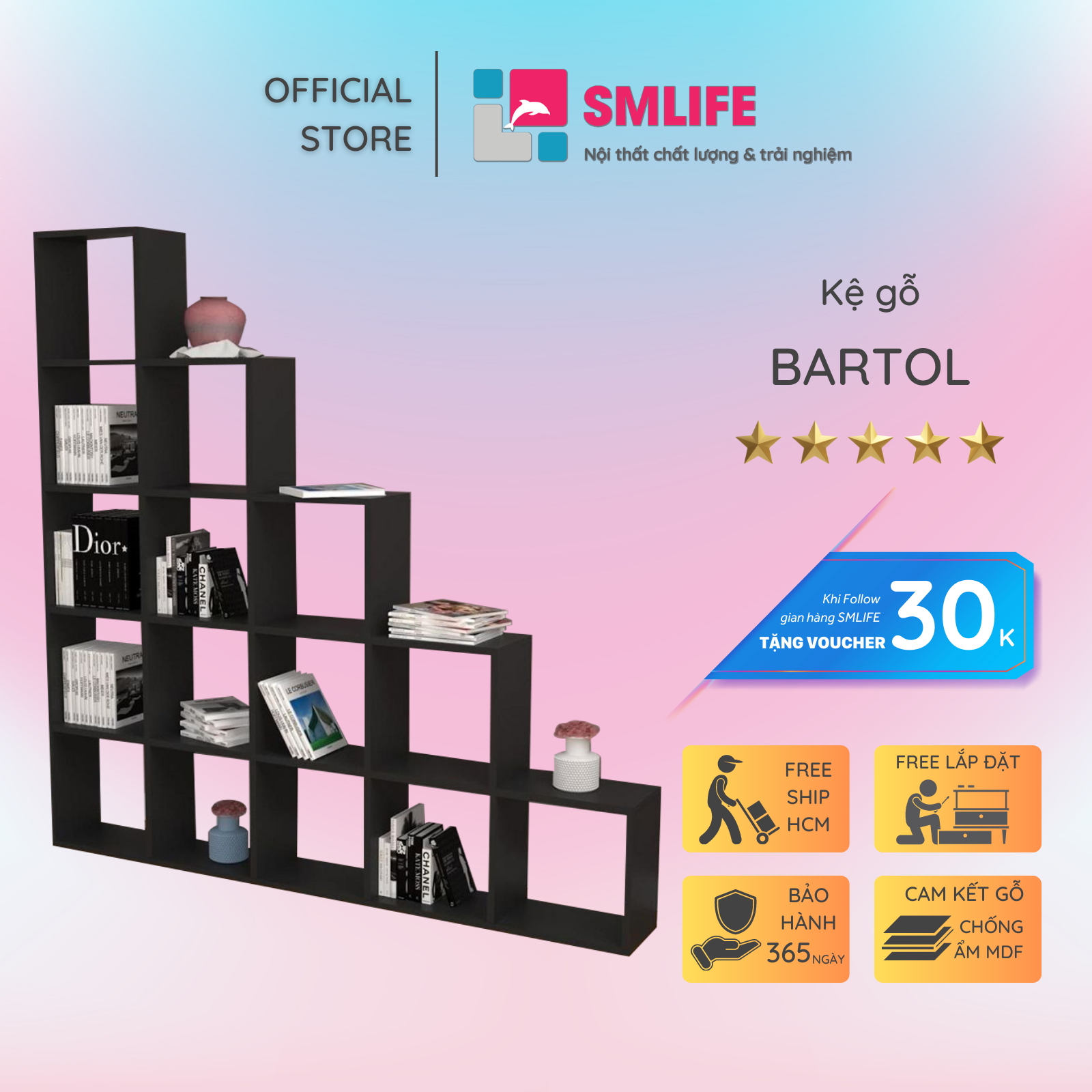 Kệ sách phòng khách SMLIFE Bartoli