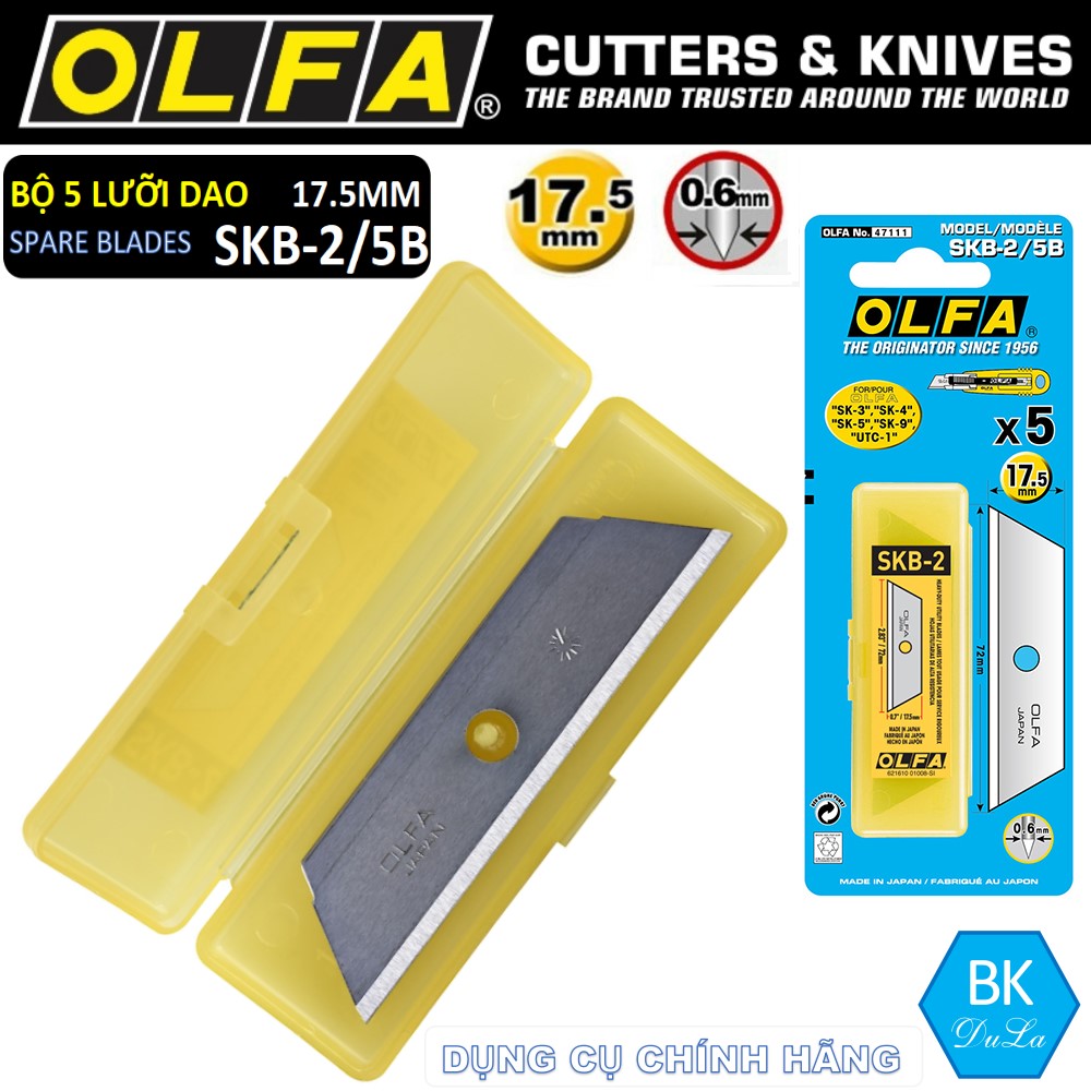 Bộ 5 Lưỡi dao cắt thay thế hình thang 17.5mm OLFA SKB2-5B