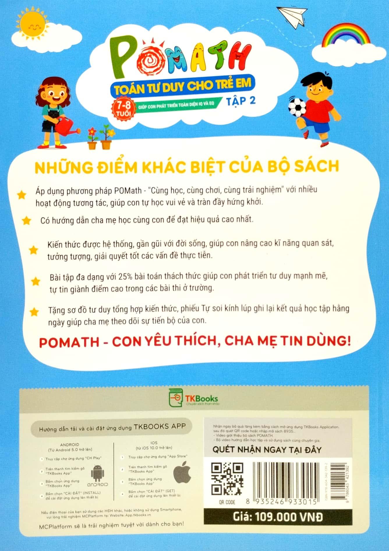 Bộ Pomath - Toán Tư Duy Cho Trẻ Em 7 - 8 Tuổi (Tập 1 + 2) (Bộ 2 Tập)