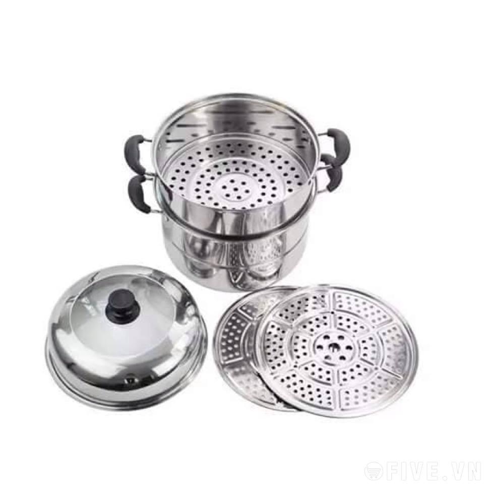 Nồi hấp INOX 3 tầng tiện dụng, nấu 1 lúc nhiều món