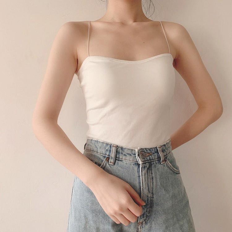 Áo 2 dây sợi bún chất thun co dãn 4 chiều Xuu DesignÁo croptop có đệm nâng ngực, kiểu dáng thon gọn thời trang AD01