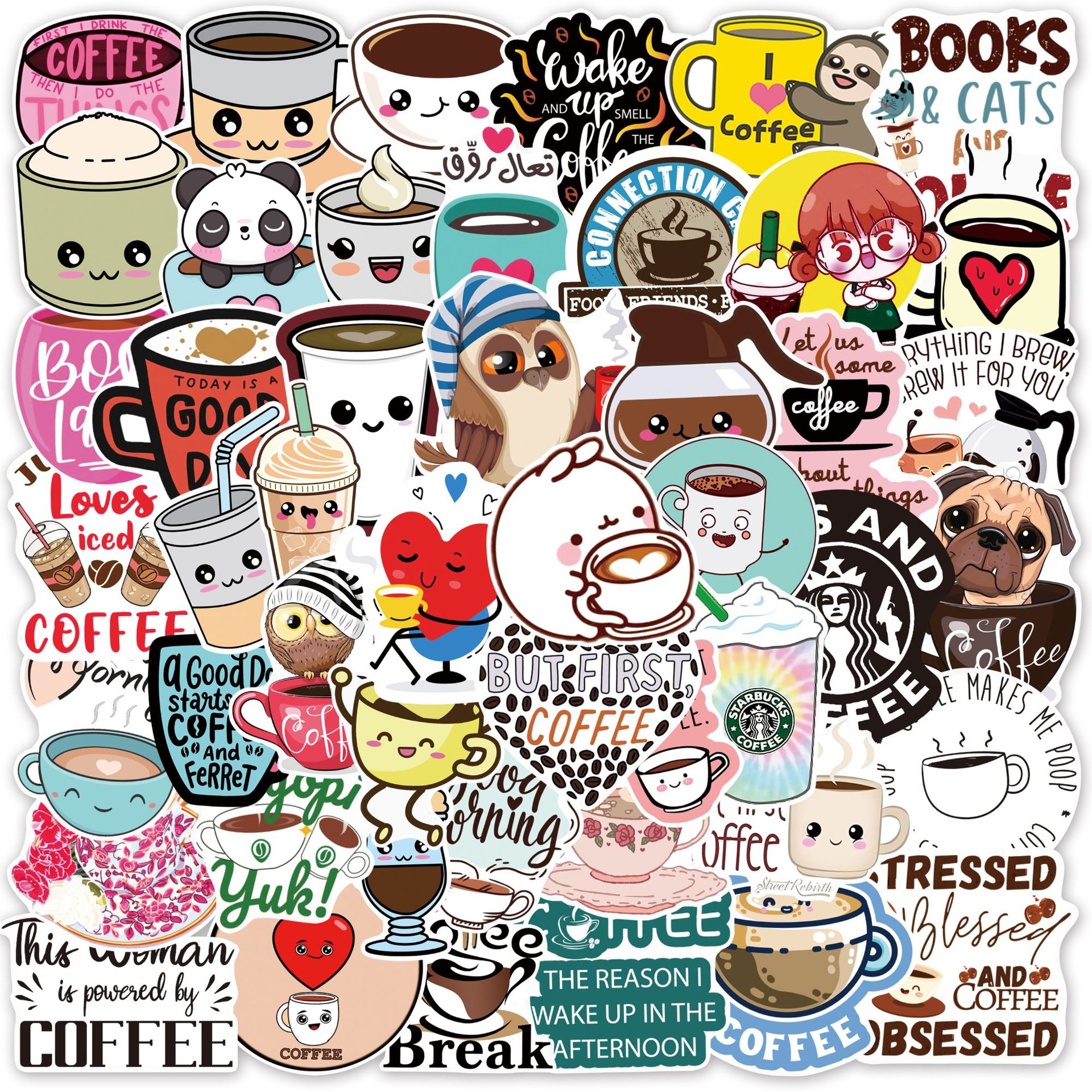 50 hình dán Sticker COFFEE Cà phê không thấm nước dán laptop, nón bảo hiểm, xe, điện thoại, vali... hình rời không lặp lại