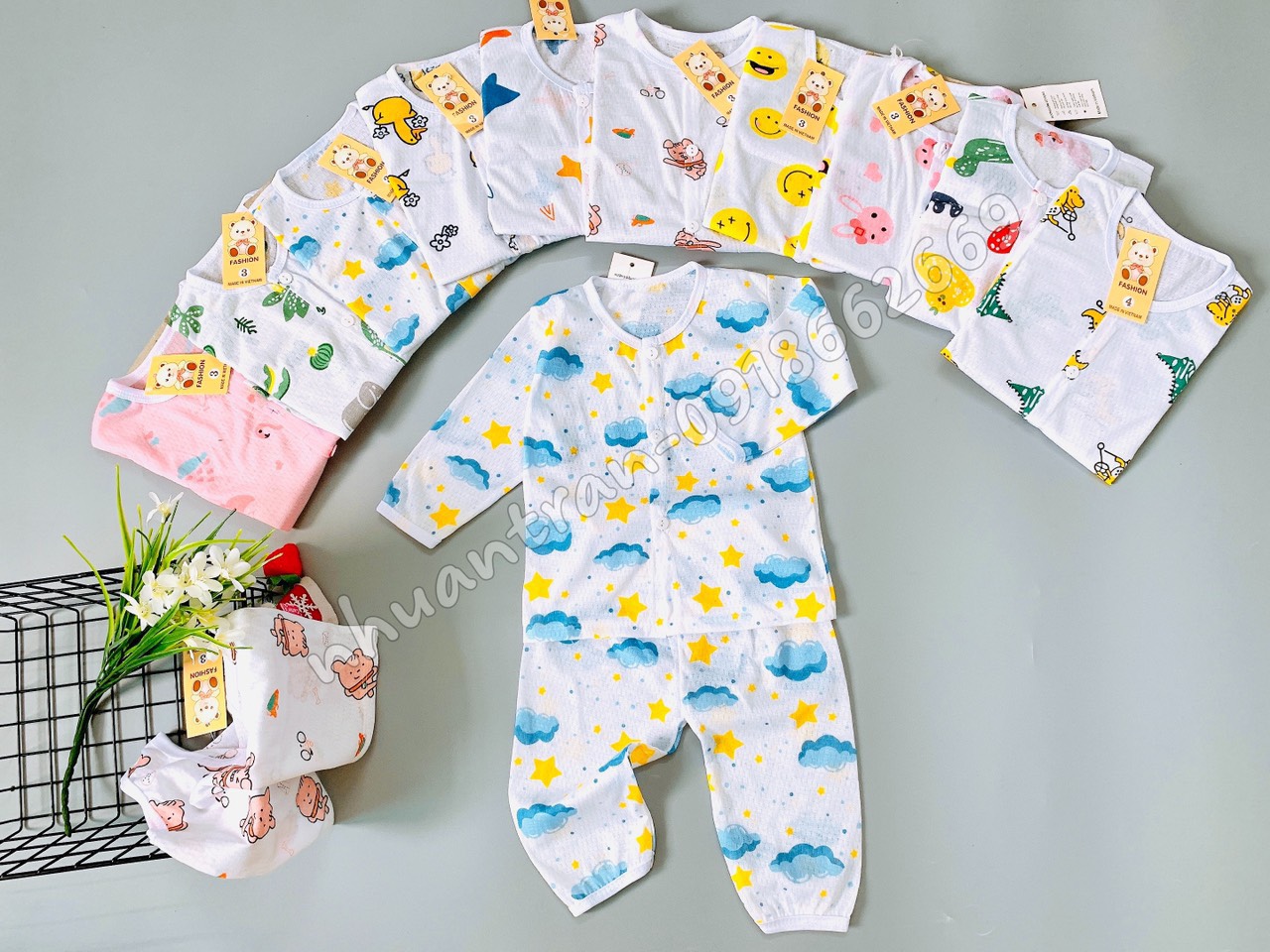 Combo 5 bộ dài tay vải cotton giấy loại I dành cho bé trai bé gái (3-15 kg)