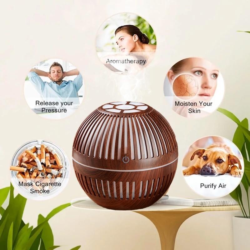 130ml Wood Grain Air Humidifier USB Rechargeable Humidifier Essential Aroma Oil Diffuser Ultrasonic Mini Mist Maker LED Ligh