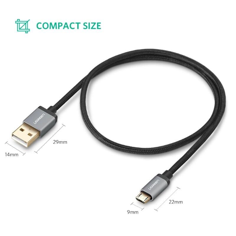 Ugreen UG10824US134TK 1M màu Đen Cáp sạc truyền dữ liệu USB 2.0 sang MICRO USB đầu mạ vàng - HÀNG CHÍNH HÃNG