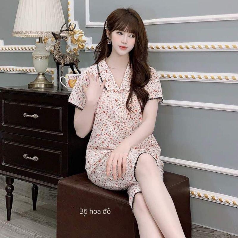 Quần áo mặc nhà cổ vuông lụa hàn mát đẹp