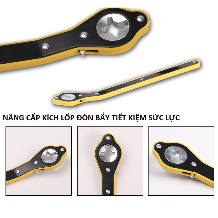 Tay đòn kích lốp thông minh thay thế tay quay thông thường kèm miếng thép chuyển đổi