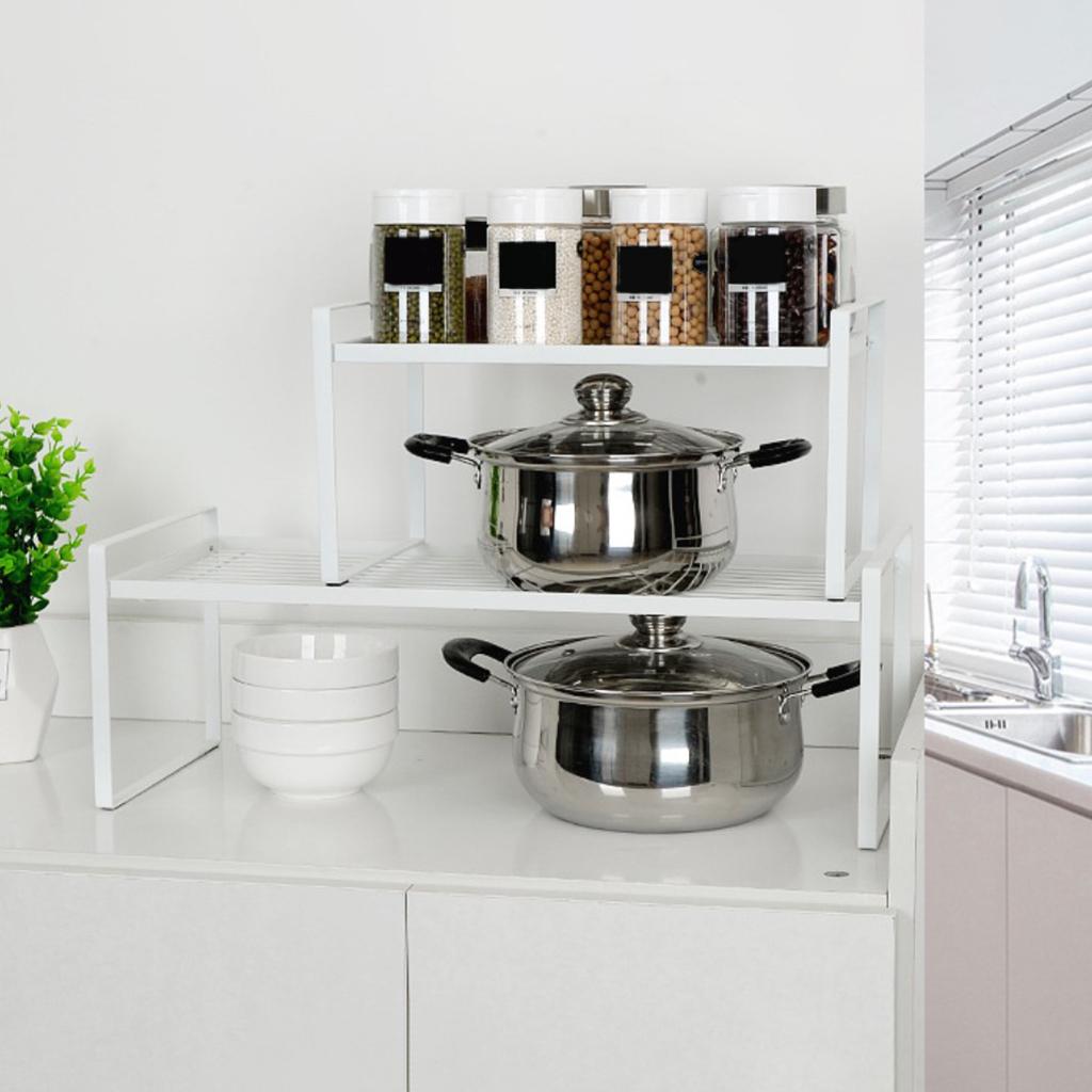 Expandable Cabinet Shelf Organizer Storage Rack Space Riser for Kitchen Bathroom Pantry Spice Cupboard Countertop Desk Home Office Dish Cup Bottle Pot