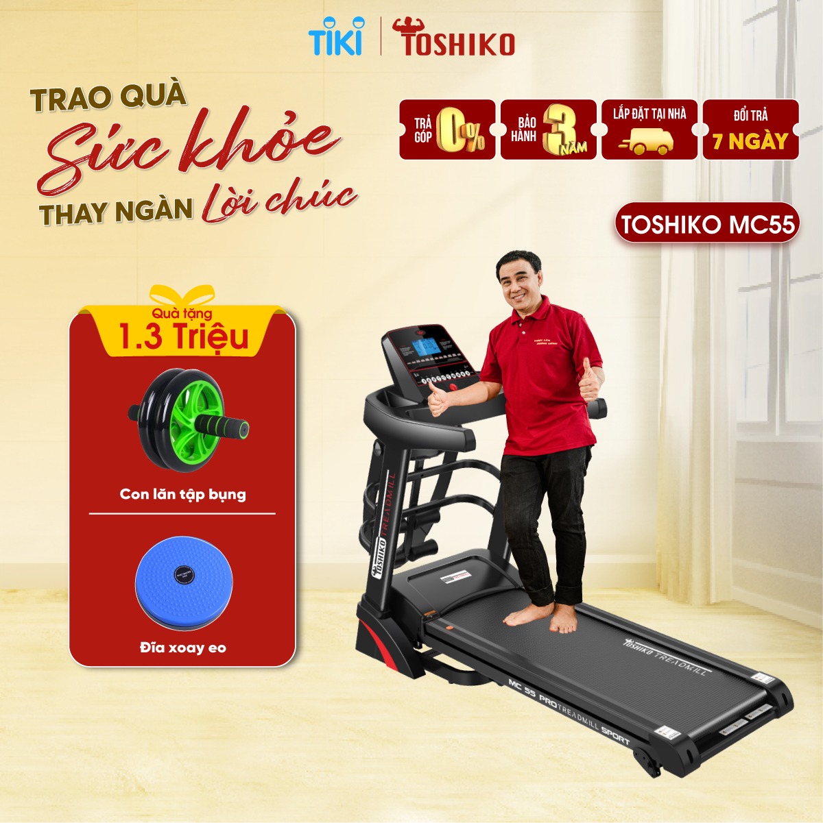 Máy chạy bộ đa năng tại nhà Toshiko MC55 giúp tăng cơ, giảm mỡ tại nhà, bảo hành 3 năm