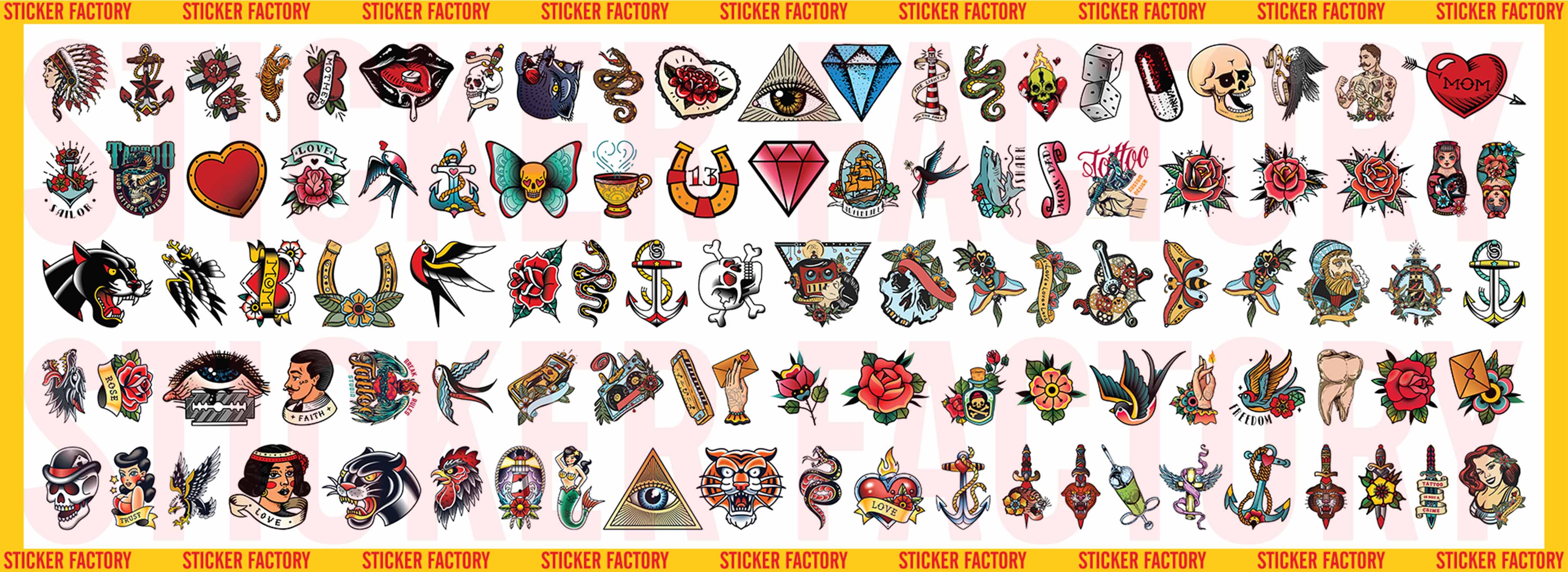 Tattoo - Set 100 sticker decal hình dán dễ thương - STICKER FACTORY