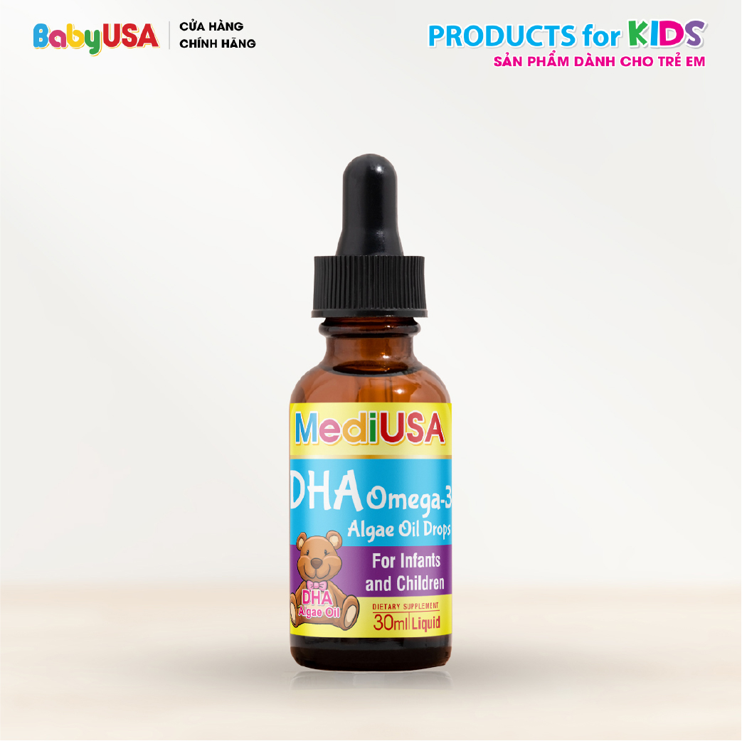 MediUSA DHA Omega 3 Algae Oil Drops - Thực Phẩm Chức Năng Bổ sung DHA cho cơ thể, hỗ trợ mắt - não bộ - tim mạch cho trẻ - Hàng chính hãng