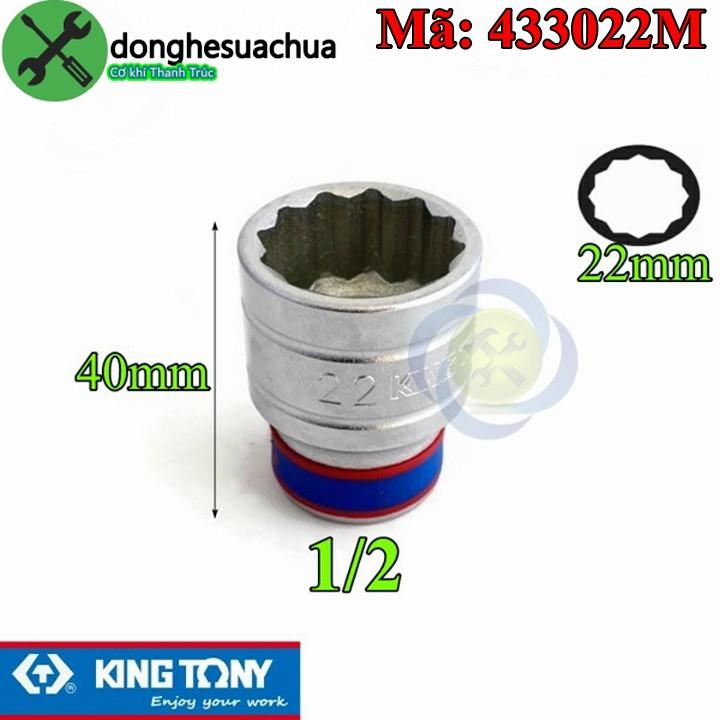 Tuýp 22mm 1/2 Kingtony 433022M 12 cạnh màu trắng dài 40mm