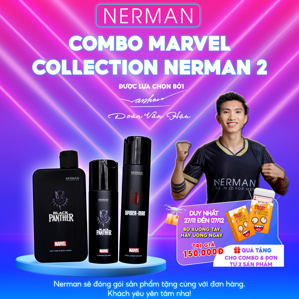 Combo Marvel Collection Nerman 2 -Sữa tắm gội 2 in 1 350g & Body lotion 180g & Sữa rửa mặt 100g