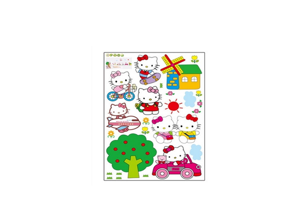 decal dán tường mèo hello kitty vui chơi