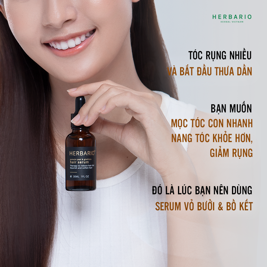 Bộ serum tóc bồ kết, vỏ bưởi Herbario 30ml + Nước dưỡng tóc tinh dầu bưởi Pomelo Cocoon 140ml