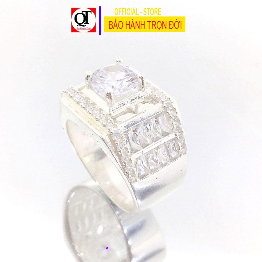Nhẫn nam bạc phong cách thời trang gắn kim cương nhân tạo chất liệu bạc thật không gỉ trang sức Bạc Quang Thản - QTNA68