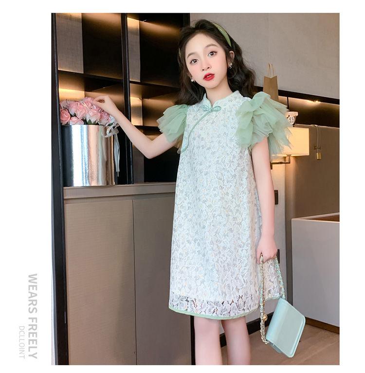 SHUANGYAN Đầm sườn xám cho bé gái Trang phục mùa hè 2023 Phong cách phương Tây Thời trang Hanbok váy công chúa cho bé gái váy mùa hè