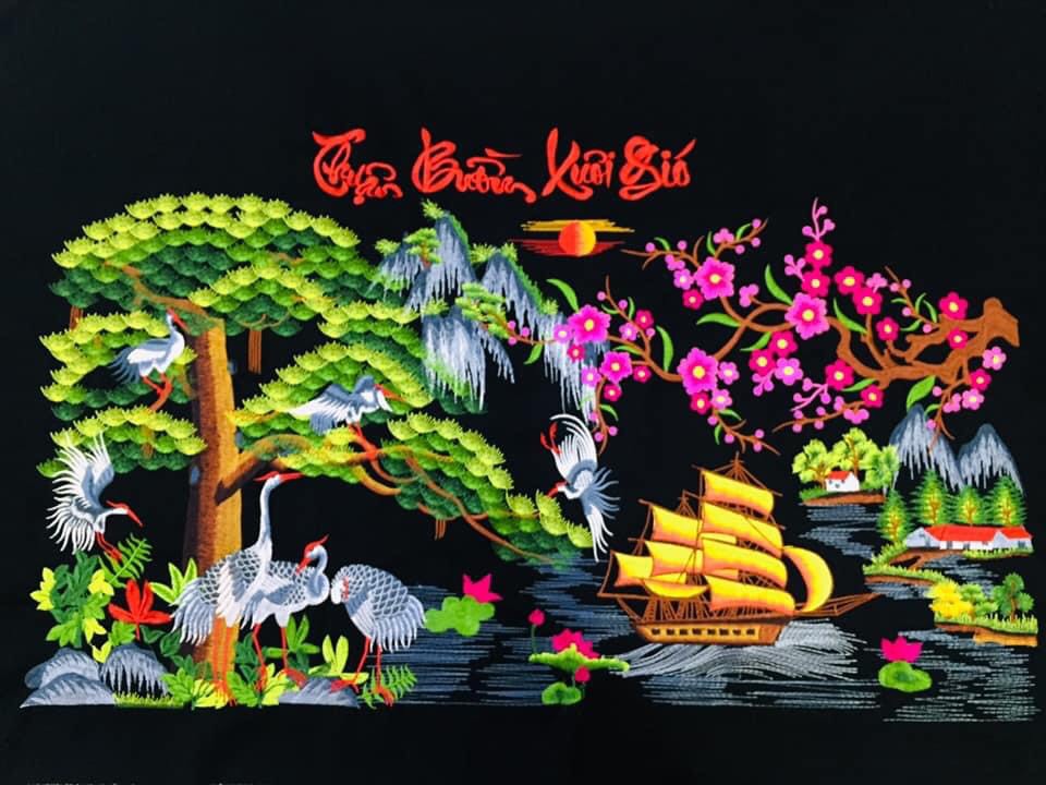 Tranh thêu truyền thống chỉ lụa THUẬN BUỒM XUÔI GIÓ 130x80cm chưa khung