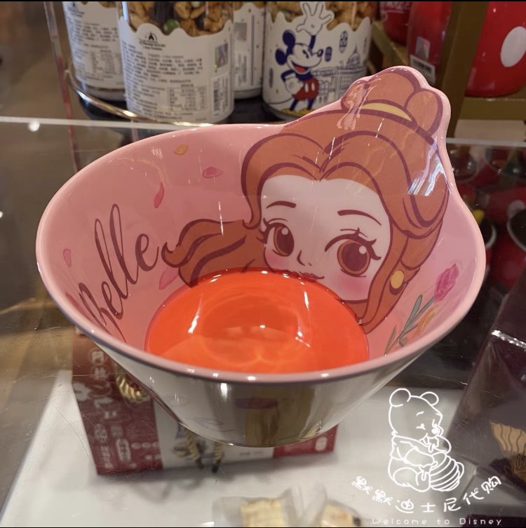 Chén ăn nhựa Melamine hình công chúa Belle Princess nổi 3D màu cam cho bé gái - 78VNDP2482