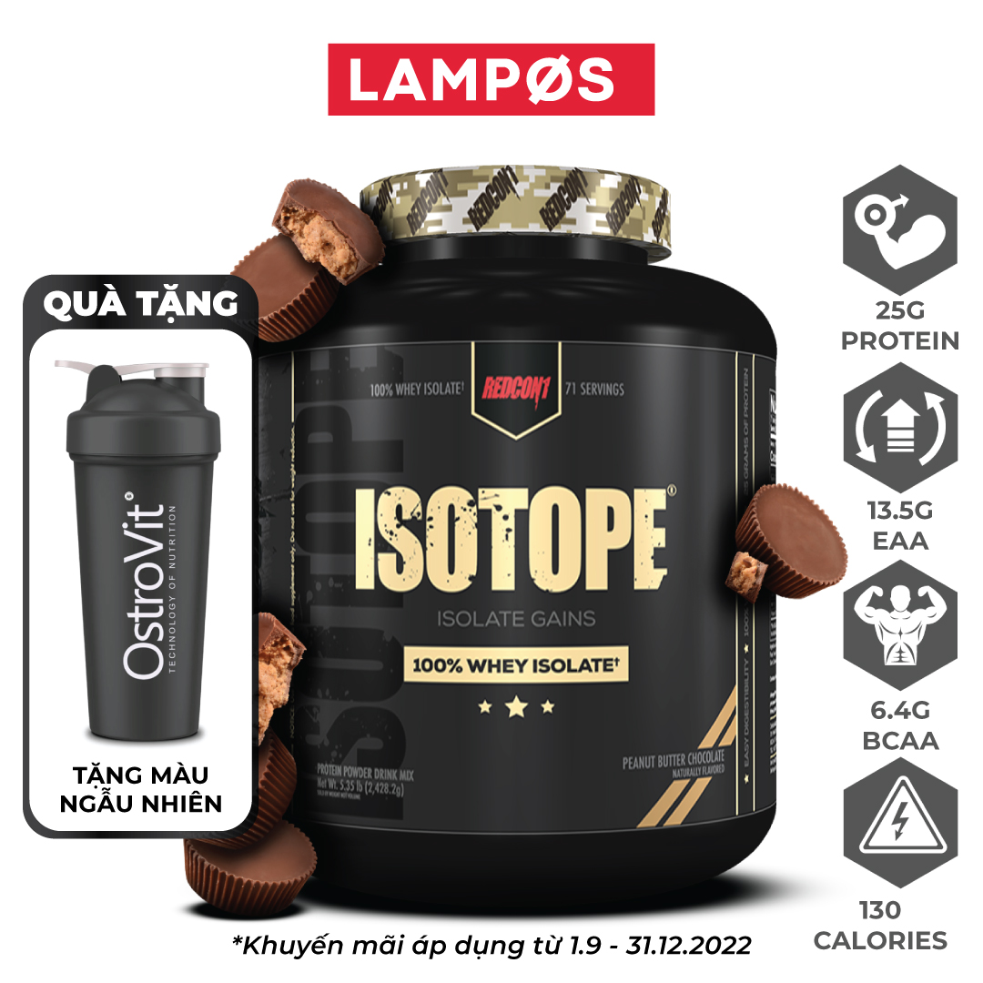 Redcon1 Isotope Whey Isolate (71 Serings), Hỗ Trợ Tăng Cơ - Đốt Mỡ, Hấp Thu Nhanh, Bổ Sung 25g Protein, 13.5g EAA, 6.4g BCAA, Không Lactose, Hộp 5Lbs (2.4Kg)