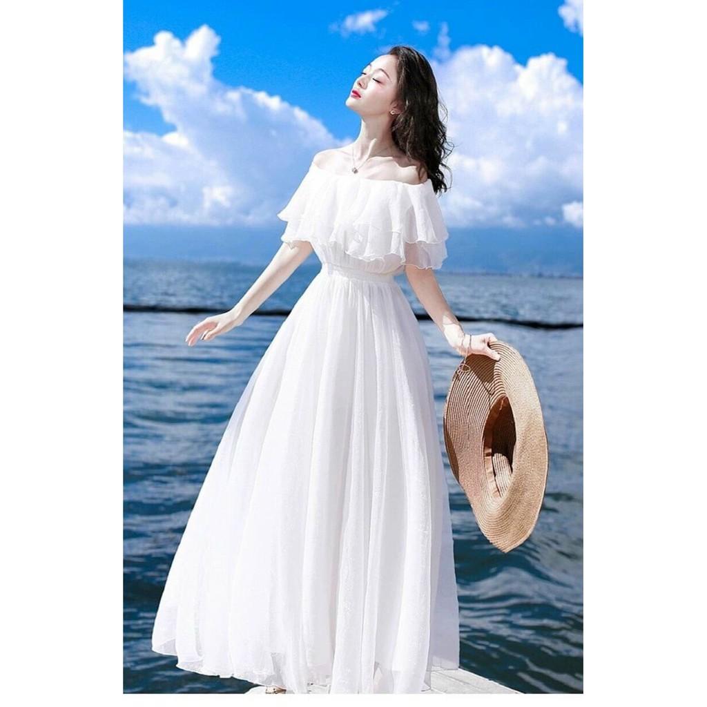 Đầm voan trể vai 2 tầng dịu dàng nữ tính