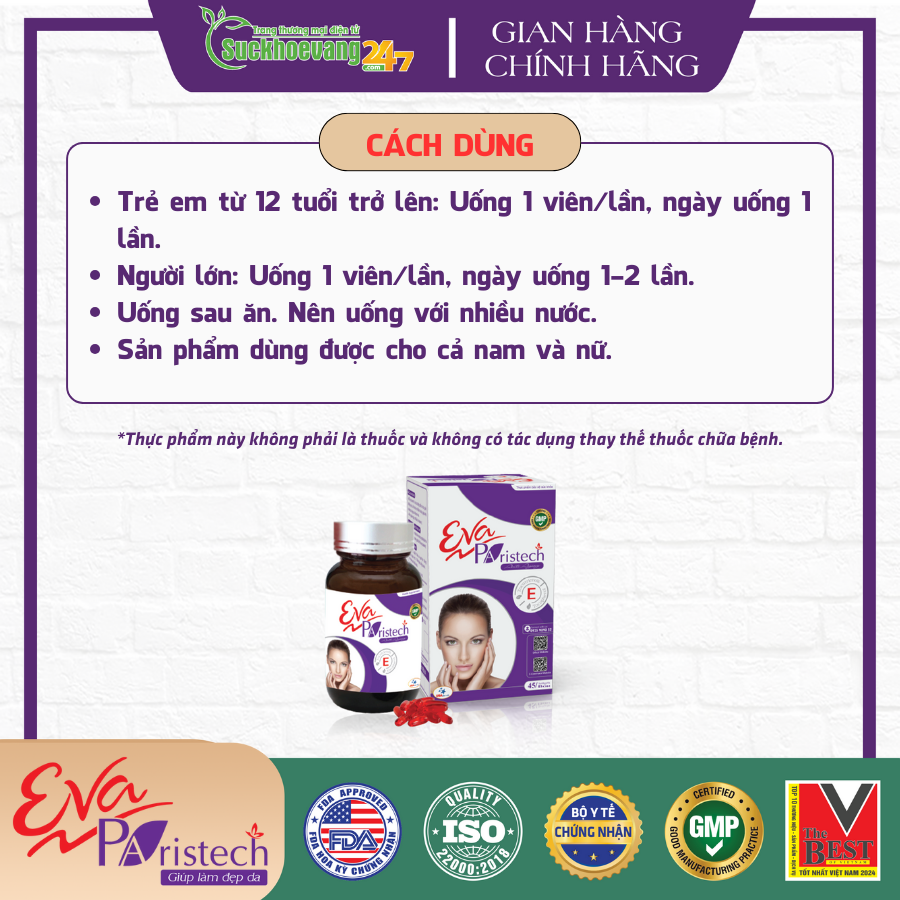 Viên uống USADENALI Eva Paristech bổ sung vitamin E, chống oxy hóa, hạn chế lão hóa da, giúp làm đẹp da - Hộp 45 viên