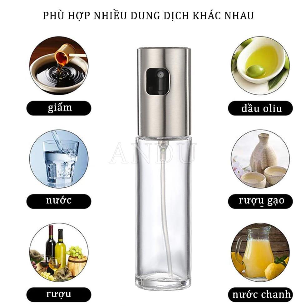 Bình xịt dầu ăn, nước mắm, dấm và các gia vị dạng lỏng cho món nướng chất liệu inox 100ml dễ sử dụng