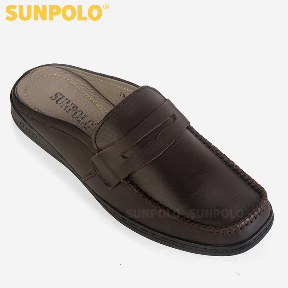 Dép Sapo Nam Da Bò SUNPOLO SPO197 Đen, Nâu - 39 - Màu Nâu