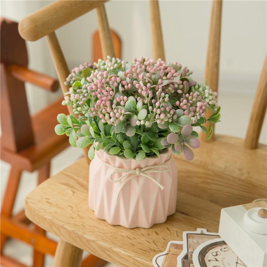 Hoa lụa, Chậu hoa sứ mini cắm sẵn trang trí kệ tủ, để bàn trà nhiều mẫu flower-01