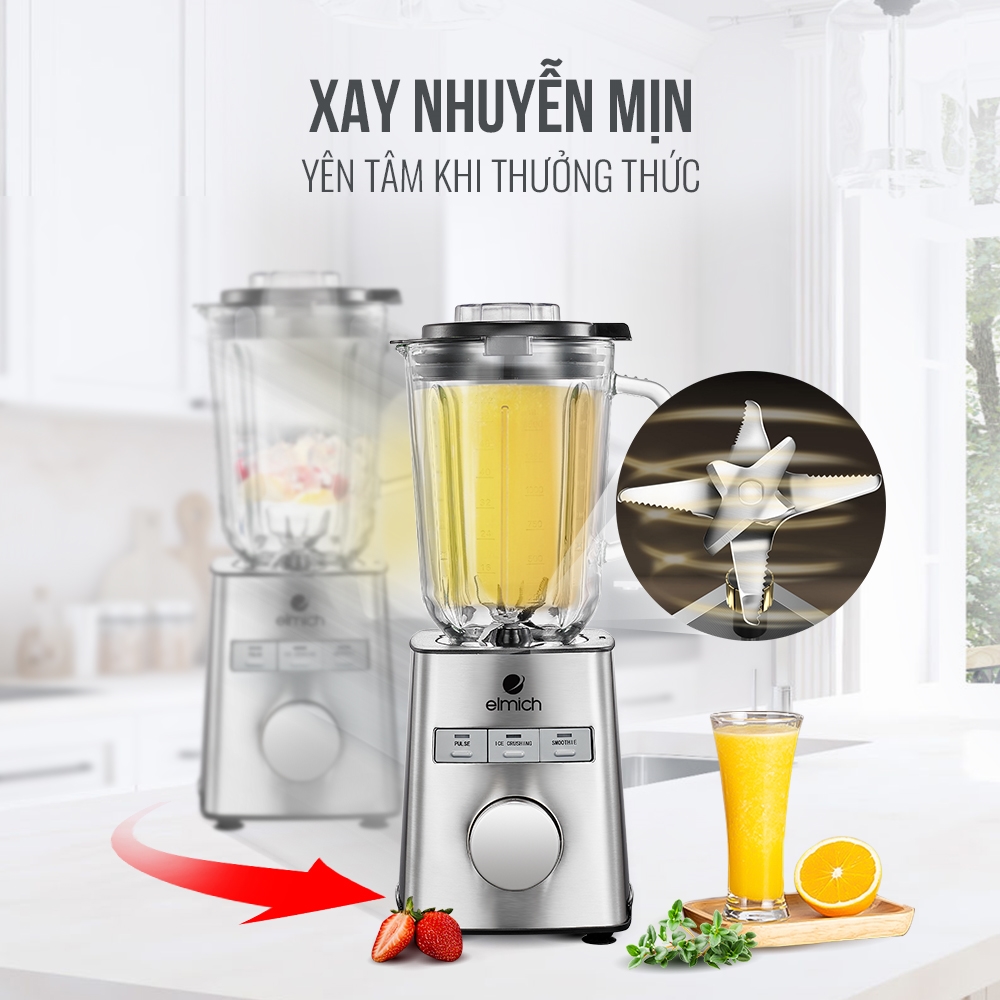 Máy Xay Sinh Tố Cối Thủy Tinh Elmich BLE-1849 - Hàng Chính Hãng