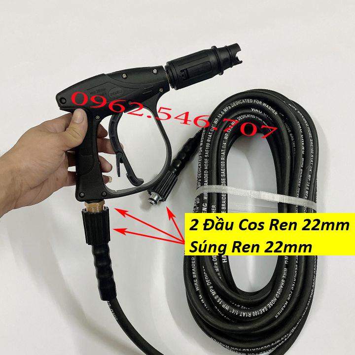 Bộ 10M-15M-20M dây rửa xe lõi thép và súng xịt - súng rửa xe áp lực cao ren 22mm