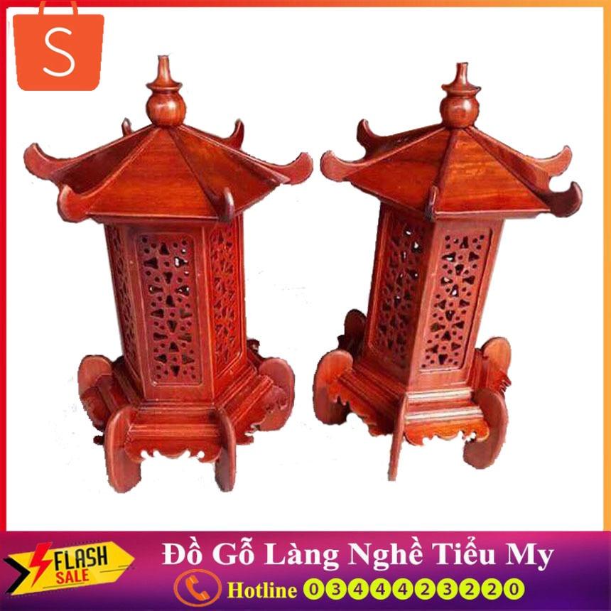 Cặp Đèn Thờ Gỗ Hương Kiểu Mái Chùa gỗ hương