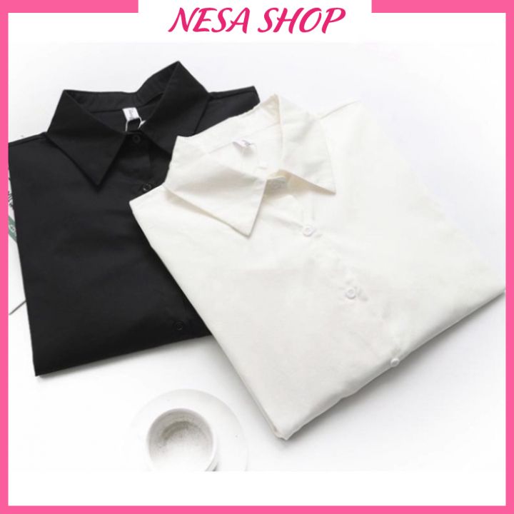 Áo sơ mi nữ form rộng, tay dài bigsize thiết kế kiểu trẻ trung phá cách chất liệu mềm mát NeSa Shop, SMH.63