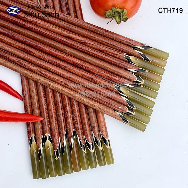 Đũa gỗ Cẩm Lai - Đầu Cẩm thạch chéo một màu (10 đôi/Hộp) CTH719 - Tặng hộp đẹp làm quà biếu