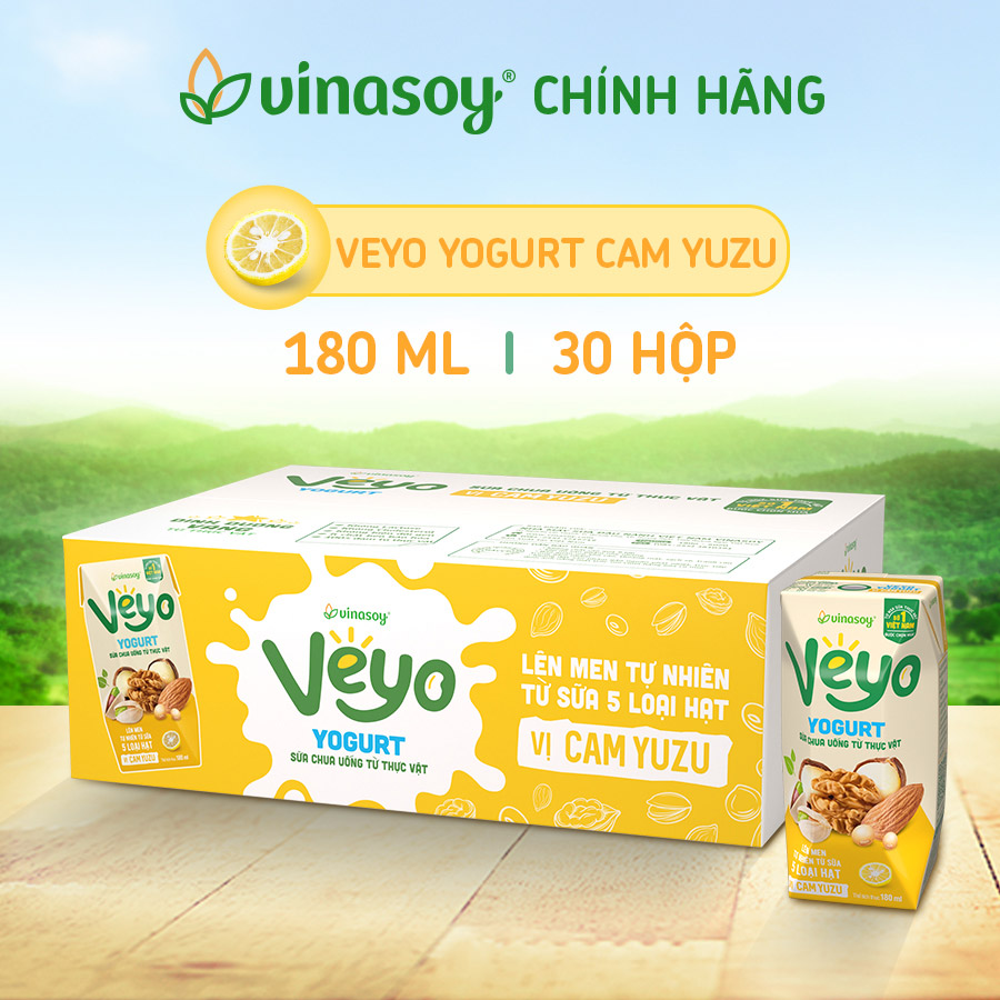 Thùng Sữa chua uống từ thực vật Veyo Yogurt ( 180ml x 30 Hộp) - Vị Cam Yuzu