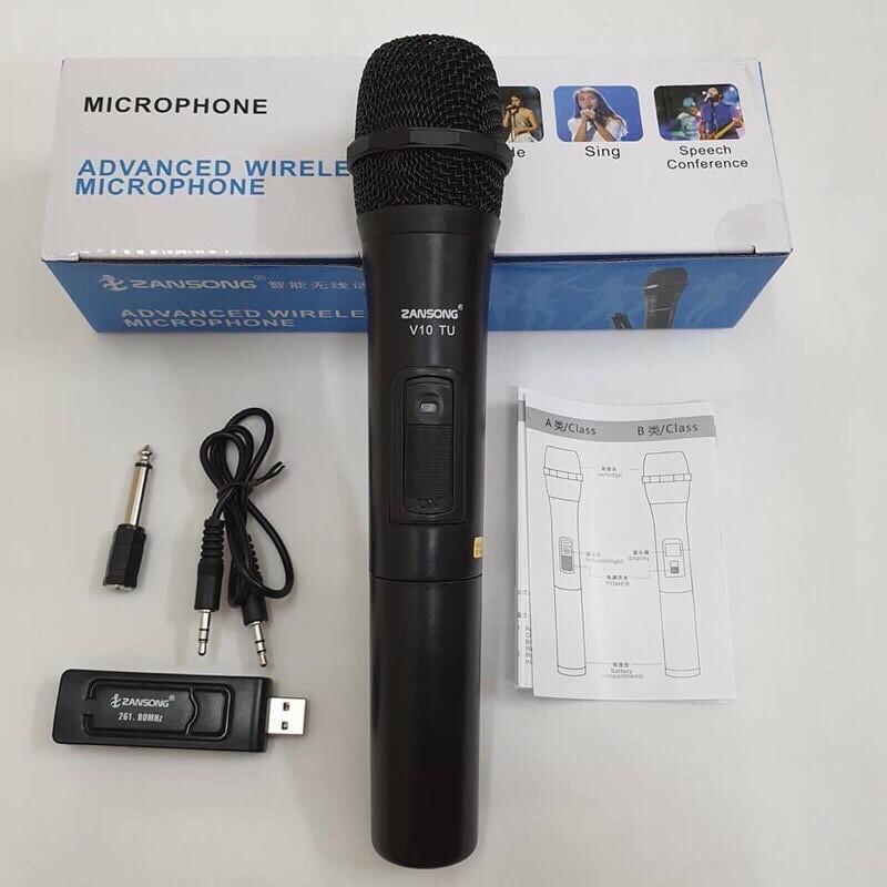 Mic không dây V10 chạy pin AA phổ biến dùng cho loa kéo - micro không dây tương thích các dòng có mic cổng 6.5