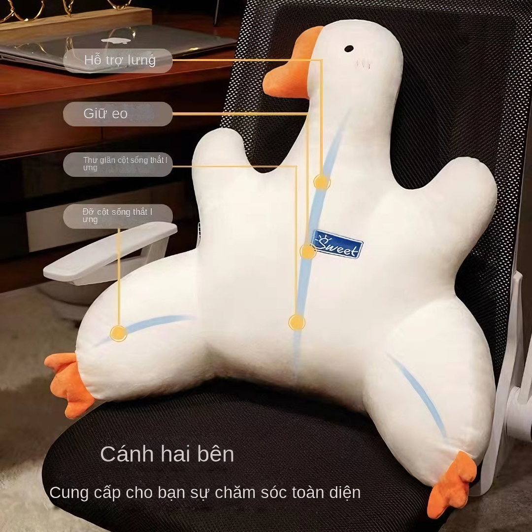 Gối tựa lưng hình ngỗng siêu dễ thương, chất liệu bông mềm mại êm ái chống đau mỏi hiệu quả 45x55cm - Hàng chính hãng