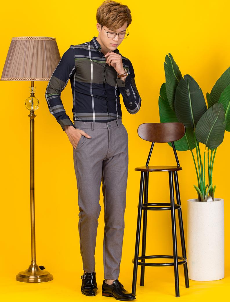 Áo sơ mi Caro Titishop SM1192 Xanh rêu ( Luxury )
