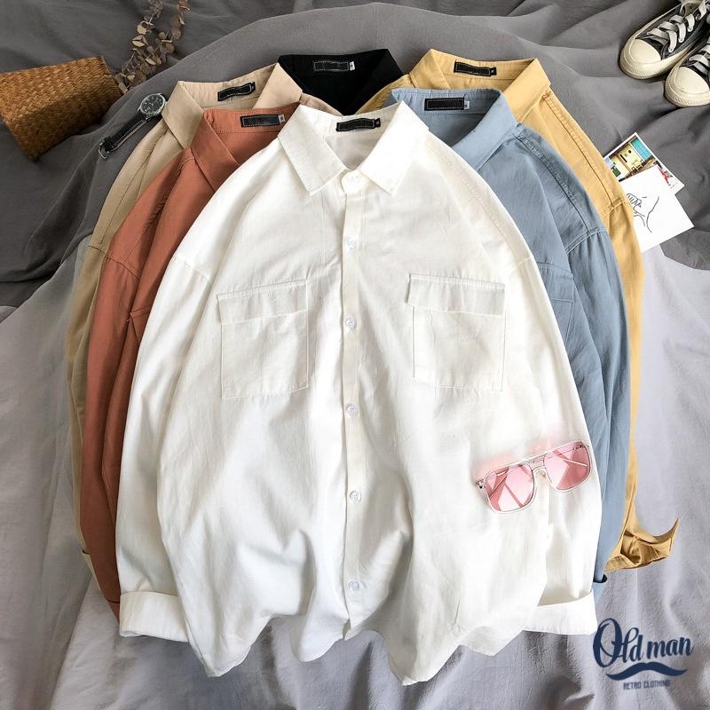 Áo Sơ Mi Nam Dài Tay Cổ Bẻ Form Rộng Kiểu Dáng Hàn Quốc, Phong Cách Unisex Chất Kaki Bền Đẹp, Không Nhăn Form Suông