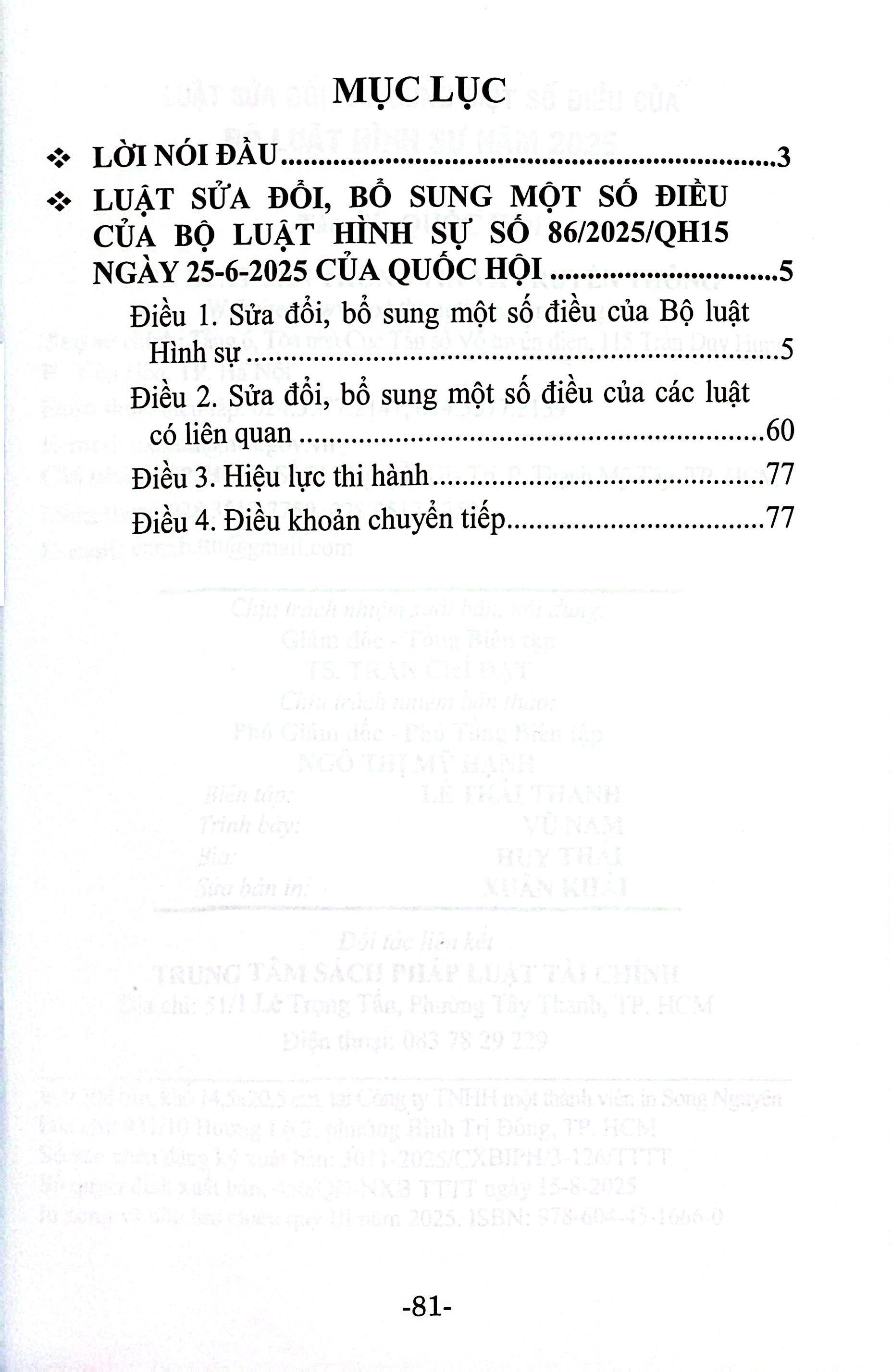 Sách - Luật Sửa Đổi, Bổ Sung Một Số Điều Của Bộ Luật Hình Sự Năm 2025