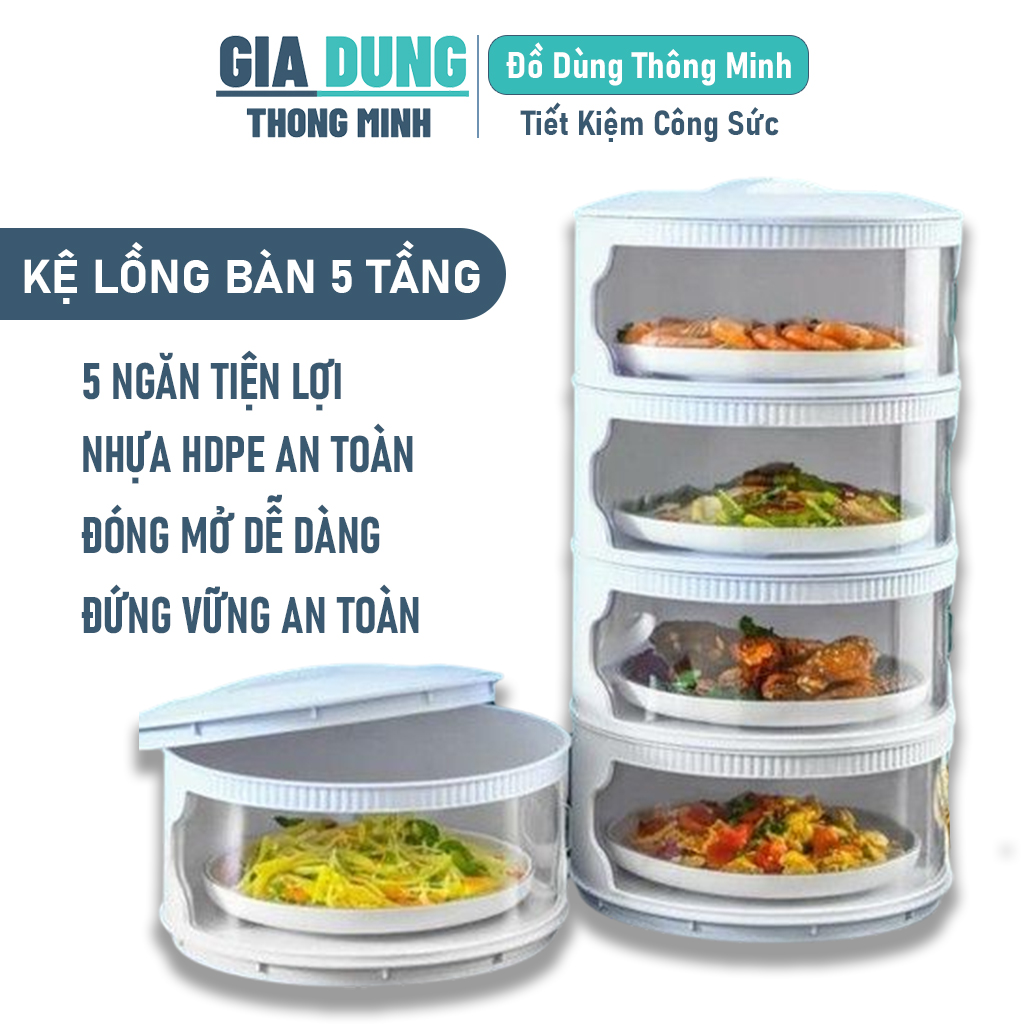 Lồng Bàn Giữ Nhiệt 5 Tầng, Dụng Cụ Đậy Thức Ăn Giữ Nhiệt Siêu Tiện Lợi Thiết Kế Trong Suốt Chống Bụi, Côn Trùng, Có Cửa Kéo Dễ Dàng Lấy Thức Ăn, Lắp Đặt Đơn Giản - Gia Dụng Thông Minh