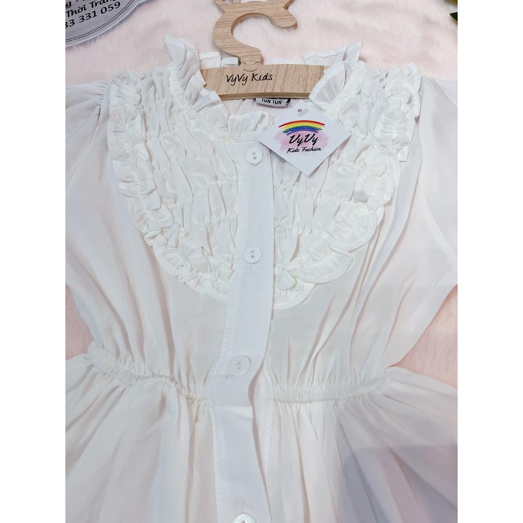 Đầm bé gái, váy bé gái tông trắng thiết kế, chất liệu mềm mại thoáng mát VyVy Kids Fashion