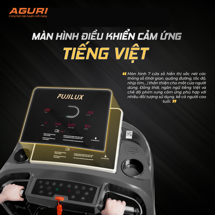 Máy chạy bộ tại nhà AGURI AFT-368 cấu hình vượt trội, tốc độ tối đa 20km/h, độ dốc lên tới 18%, màn hình LED 7 cửa sổ