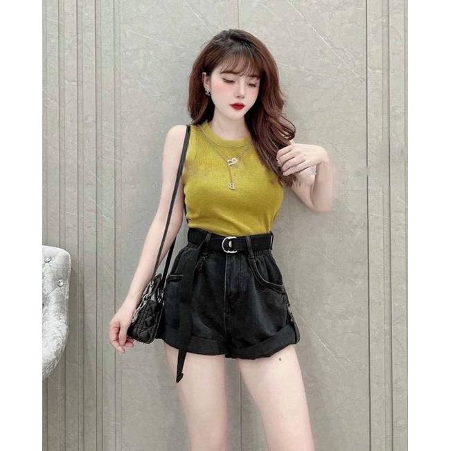 Áo len dệt kim Montoghi Quảng Châu ba lỗ MÀU TRƠN dáng vừa TẶNG KÈM VÒNG CỔ CHỮ B cực chất