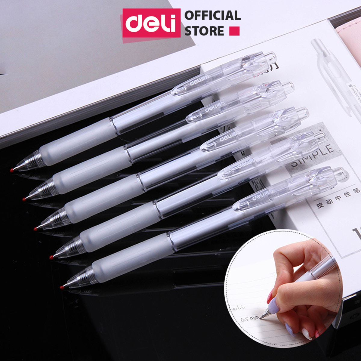 Bút Bi Nước Mực Gel Bấm Ngòi 0.5mm Deli - Thiết Kế Vỏ Trong Suốt Phù Hợp Văn Phòng Sinh Viên Học Sinh Ghi Chép Sổ Tay - A057B