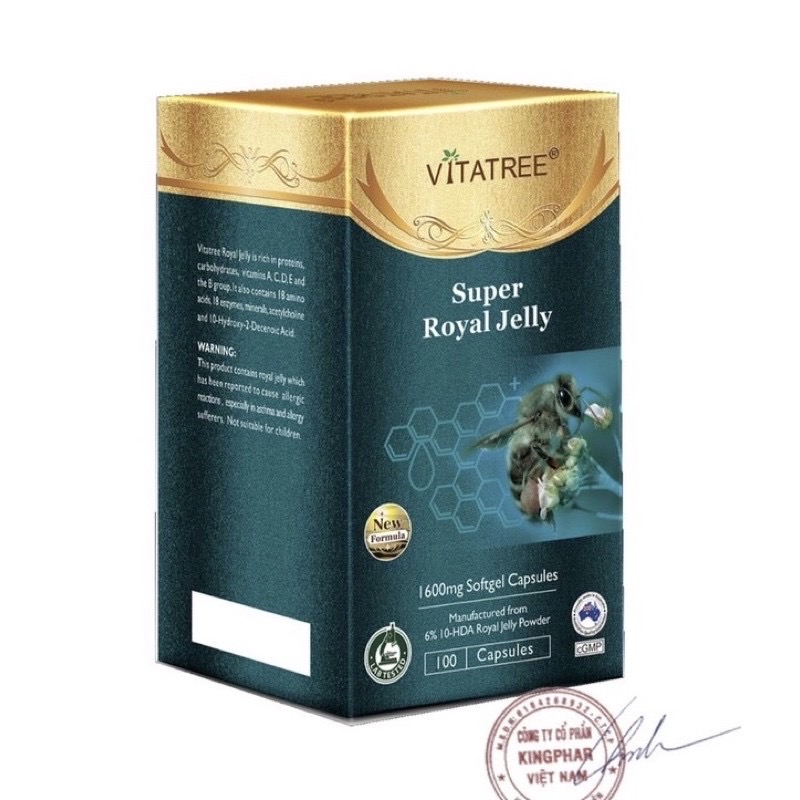 Viên uống sữa ong chúa Vitatree Super Royal Jelly 1600mg, hộp 100v, nhập khẩu Úc, đẹp da, chống lão hoá